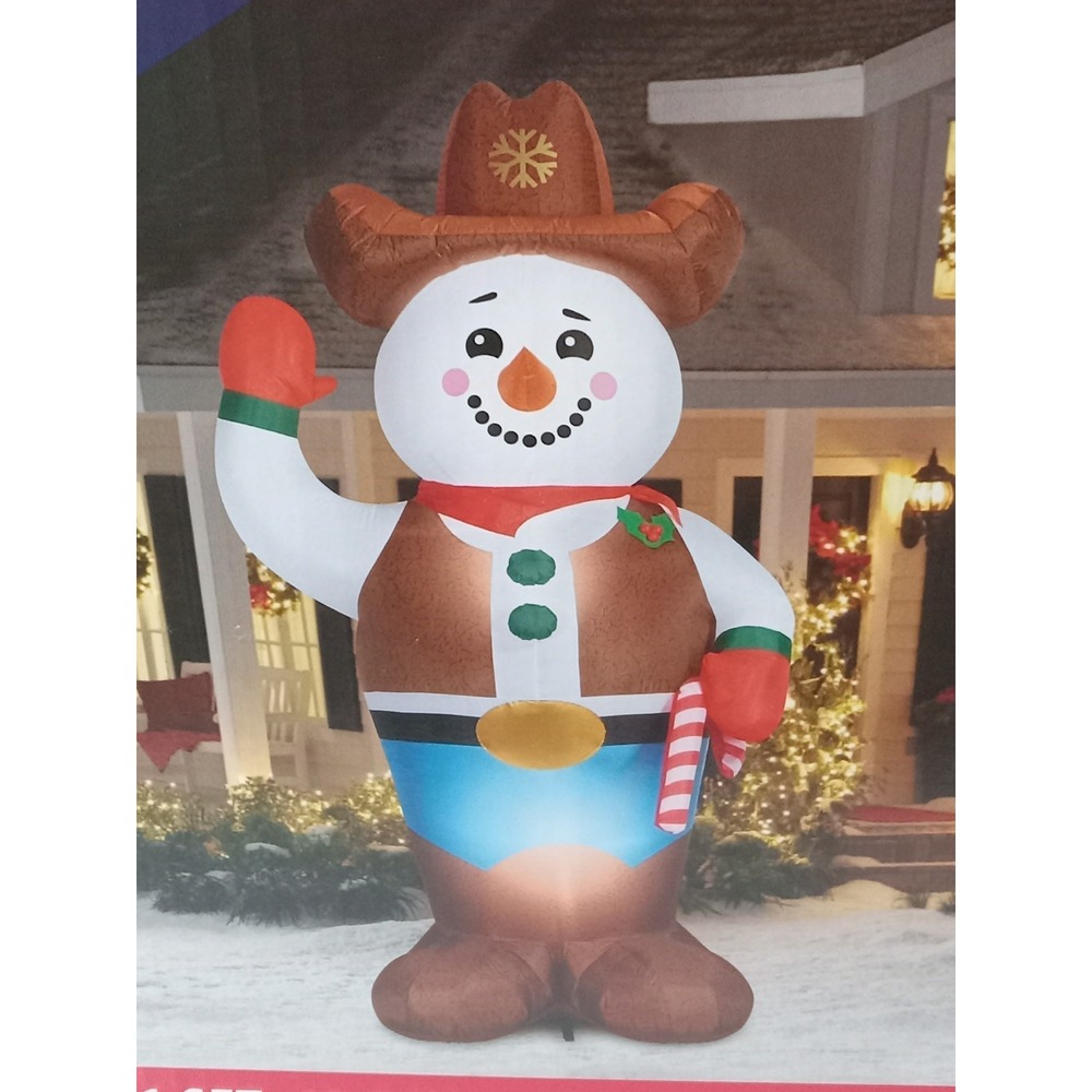 10 Ft Snowman Cowboy Christmas Airblown Yard Inflatable Hoilday Time Outdoor...